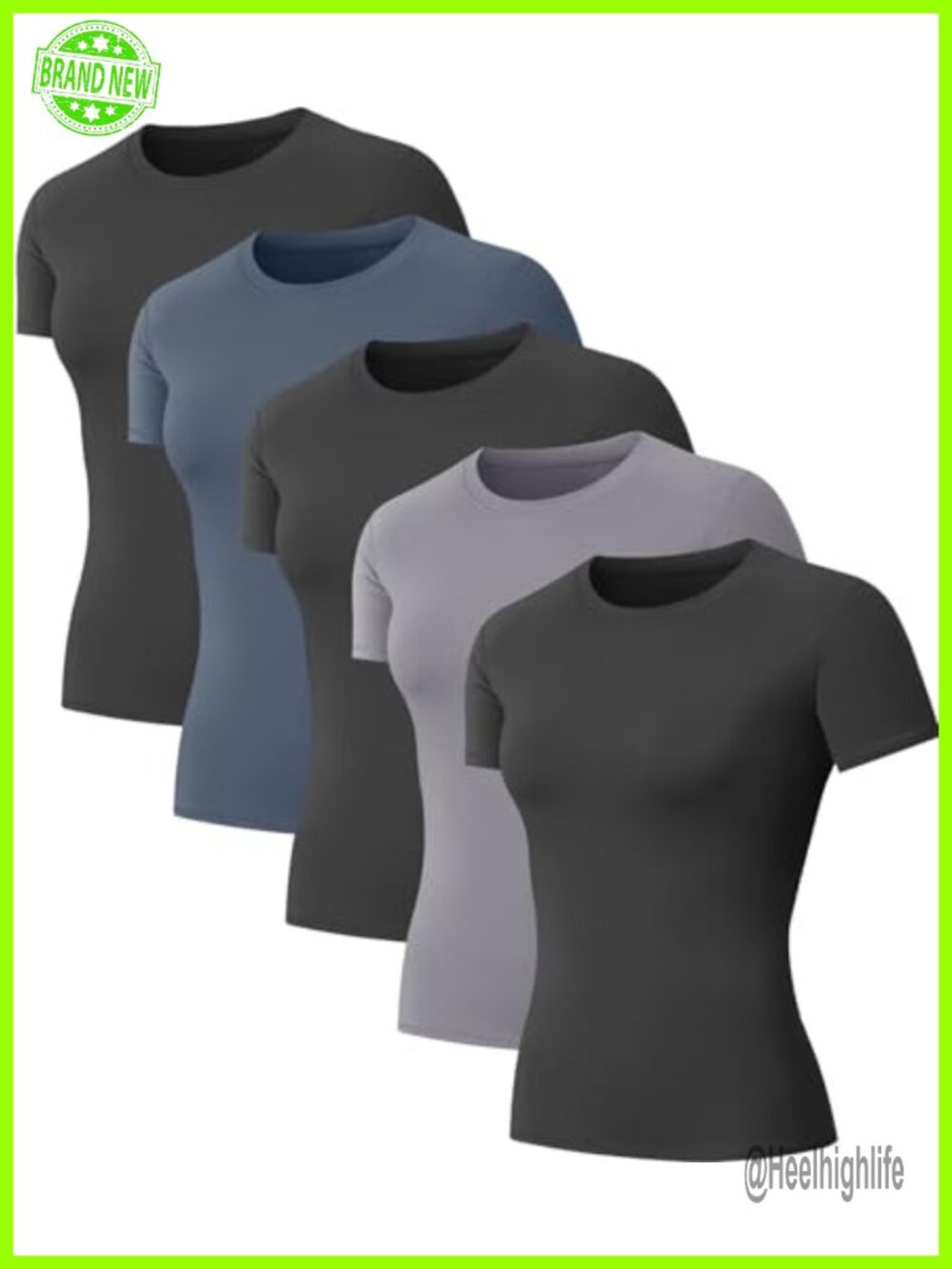 5-Pack Women's Compression Shirts Short Sleeve Workout Gym Tops
